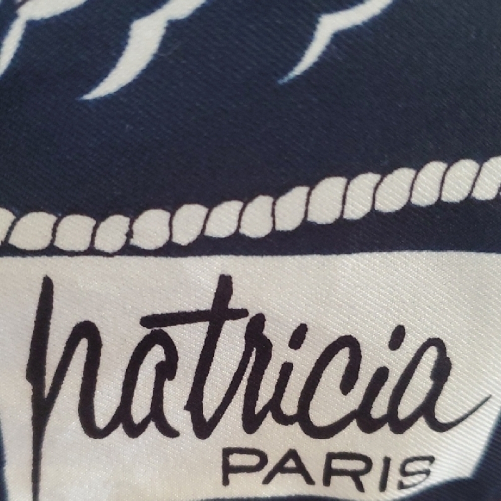 PATRICIA PARIS Nautical Navy and White Scarf  27 Square - Picture 2 of 9